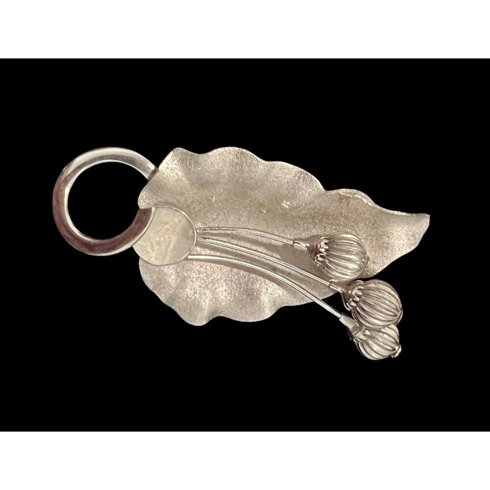 Vintage Silver Tone Metal Brooch Floral Leaf Art Deco Nouveau #C-1